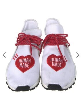 Human Made White Sneakers with Red Heart Patch and Laces